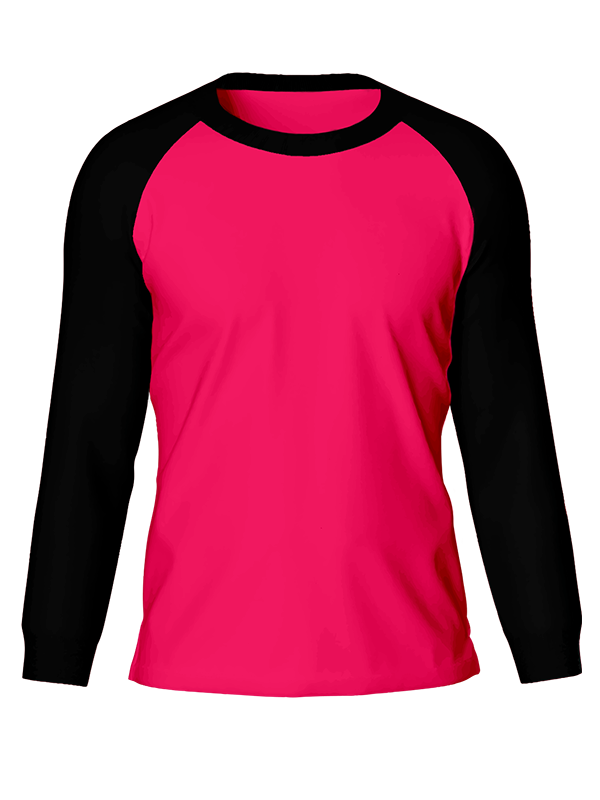 Женский классический лонгслив реглан с чёрными рукавами и фуксия телом