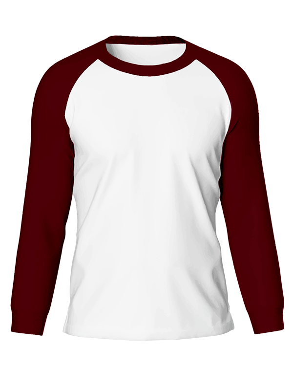 Женский классический лонгслив реглан с бордовыми рукавами и белым телом