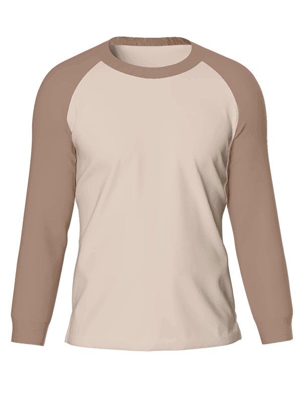 Женский классический лонгслив реглан с кофейными рукавами и серо-кремовым телом