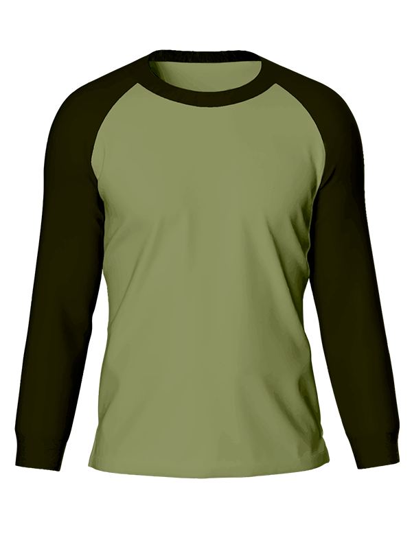 Женский классический лонгслив реглан с тёмно-зелеными рукавами и хаки телом