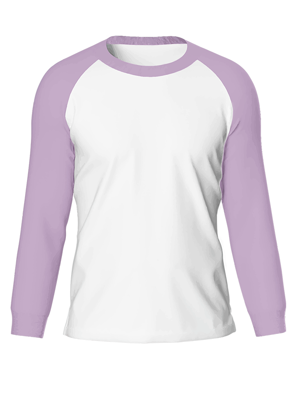 Женский классический лонгслив реглан с сиреневыми рукавами и белым телом