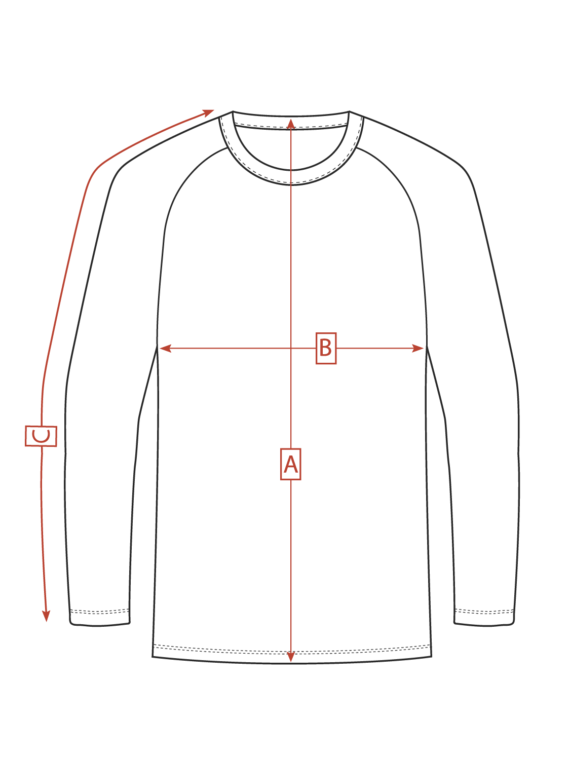 Размерная сетка мужского классического лонгслива реглан