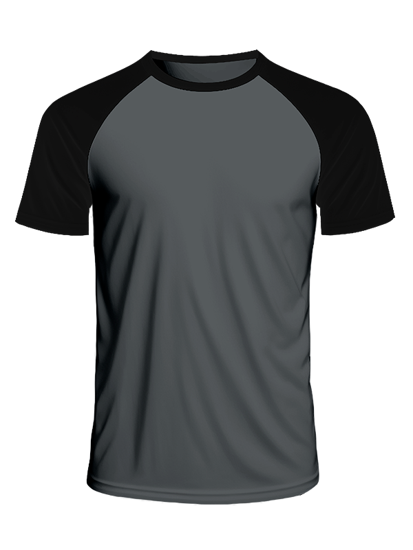 Мужская классическая футболка реглан с чёрными рукавами и графитовым телом