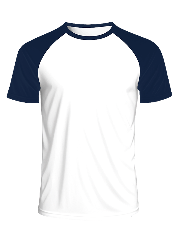 Мужская классическая футболка реглан с тёмно-синими рукавами и белым телом