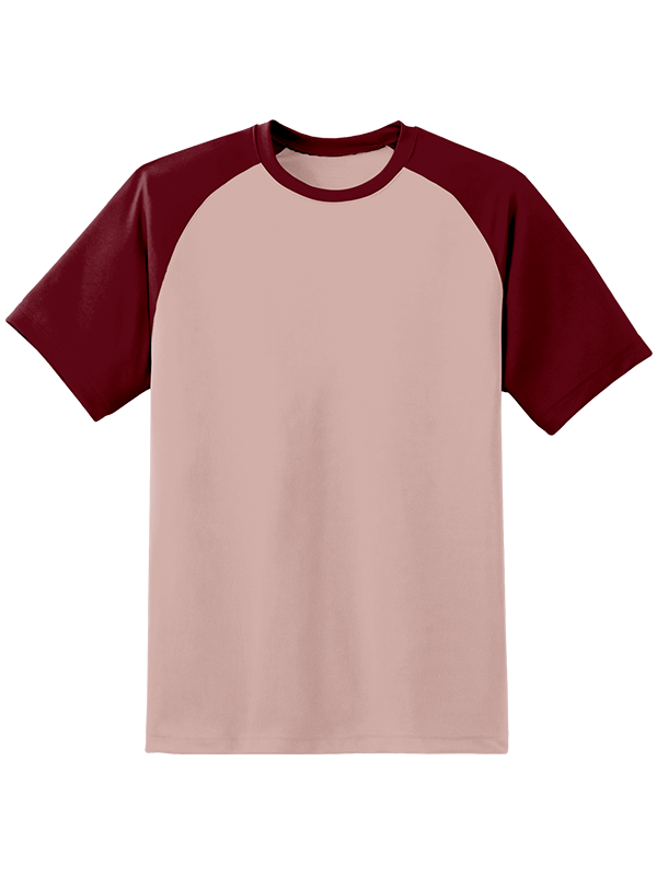 Женская оверсайз футболка реглан с бордовыми рукавами и пыльно-розовым телом