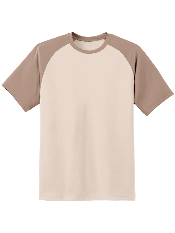 Женская классическая футболка реглан с кофейными рукавами и серо-кремовым телом