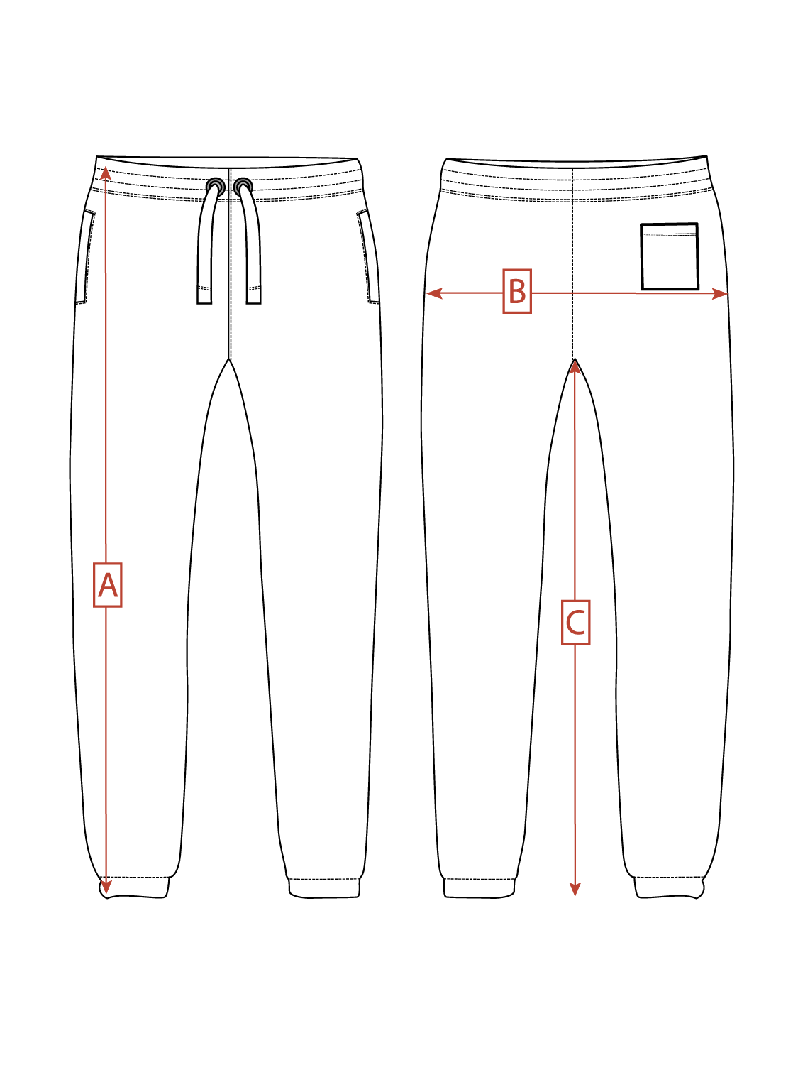 Размерная сетка штанов унисекс