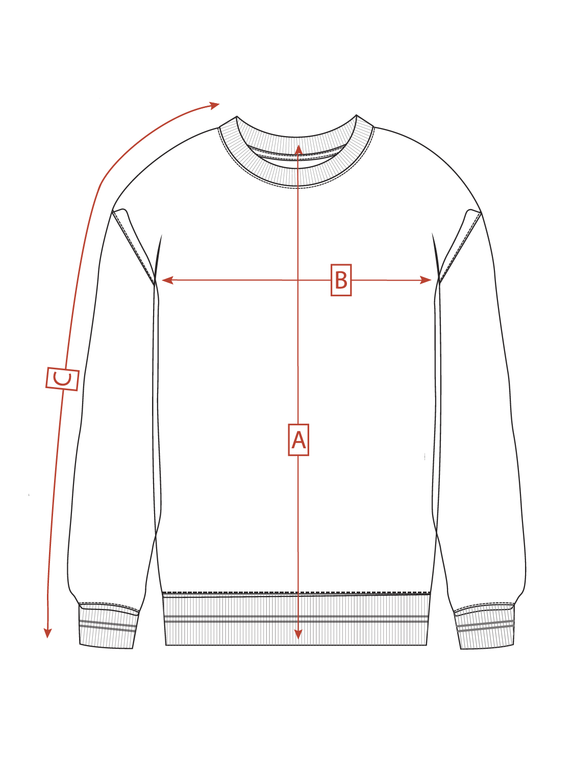 Размерная сетка свитшота унисекс