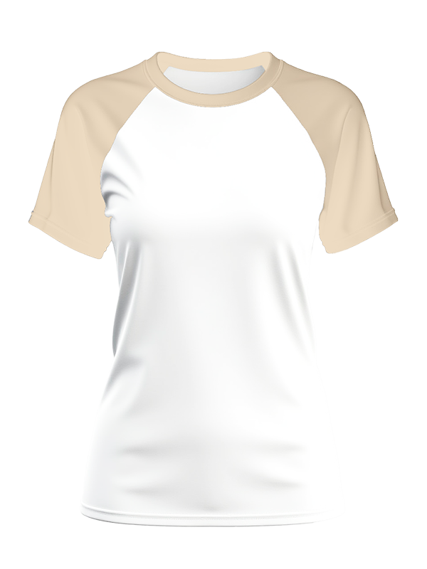 Женская классическая футболка реглан с бежевыми рукавами и белым телом