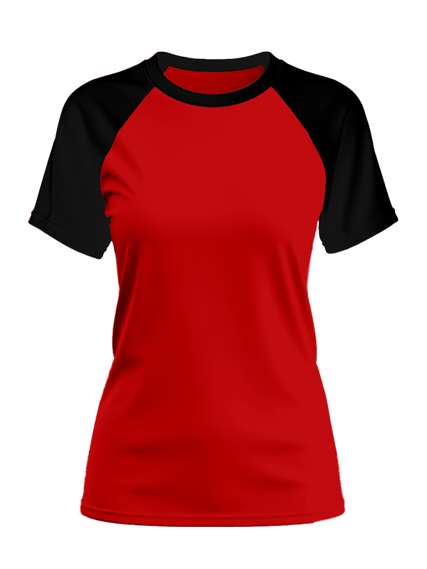 Женская классическая футболка реглан с чёрными рукавами и красным телом