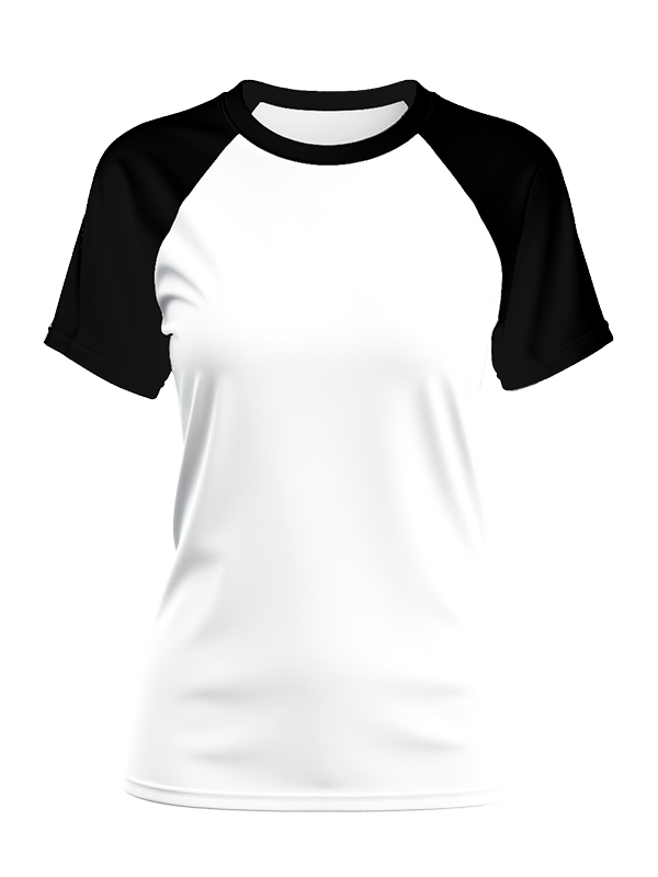 Женская классическая футболка реглан с черными рукавами и белым телом
