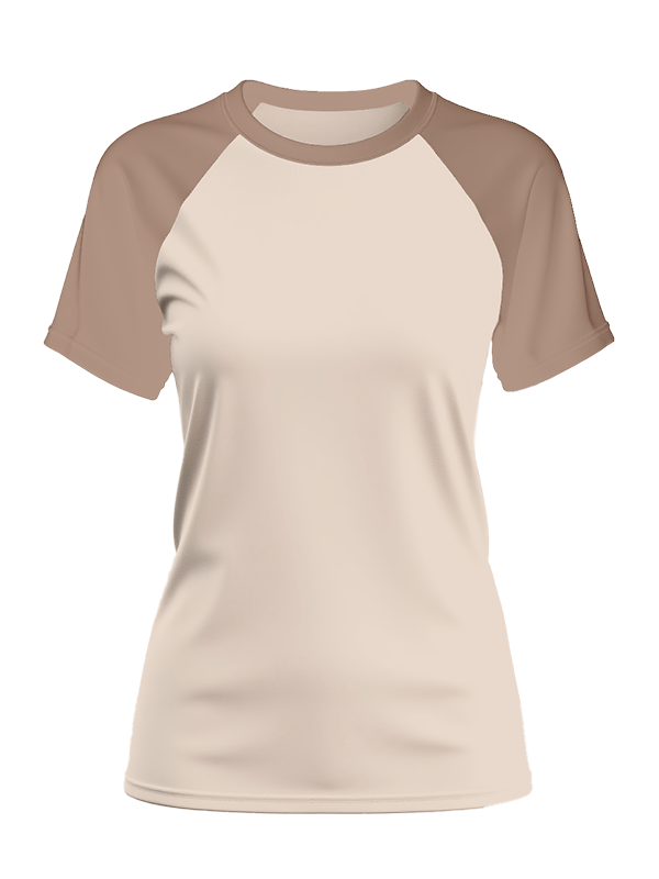 Женская классическая футболка реглан с кофейными рукавами и серо-кремовым телом
