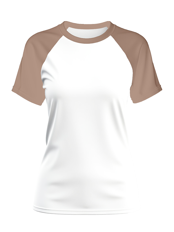 Женская классическая футболка реглан с кофейными рукавами и белым телом