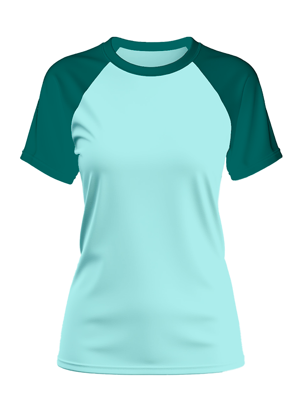 Женская классическая футболка реглан с изумрудными рукавами и мятным телом