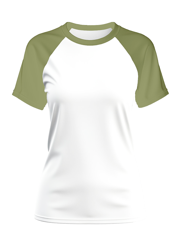 Женская классическая футболка реглан с хаки рукавами и белым телом