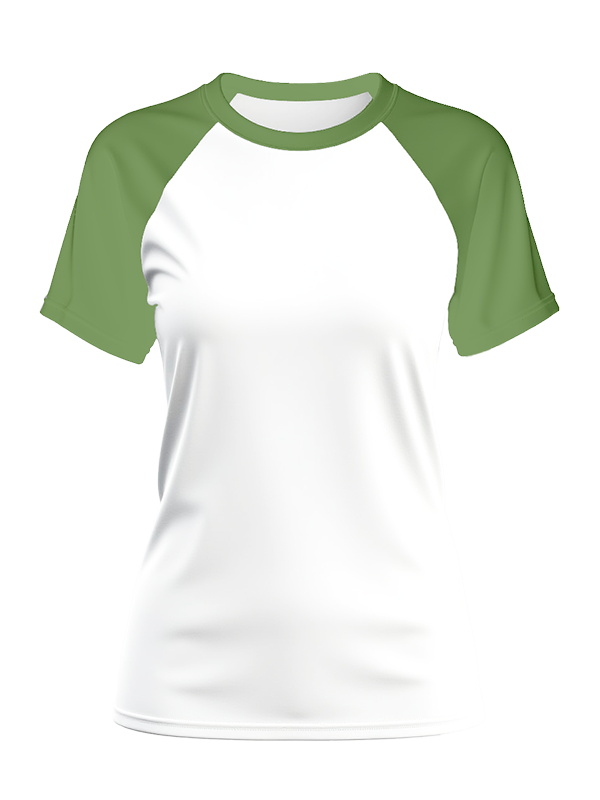 Женская классическая футболка реглан  с болотными рукавами и белым телом