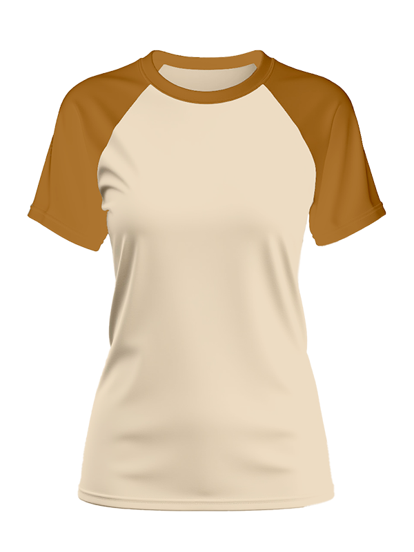 Женская классическая футболка реглан с горчичными рукавами и бежевым телом